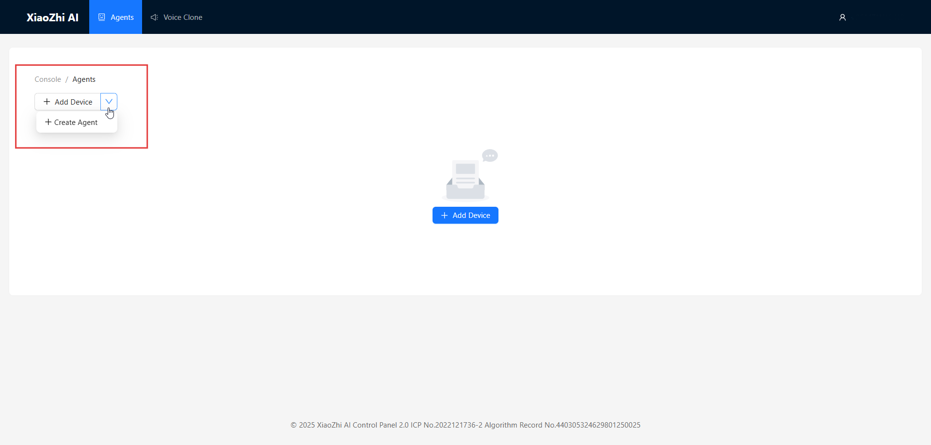 Create Agent interface